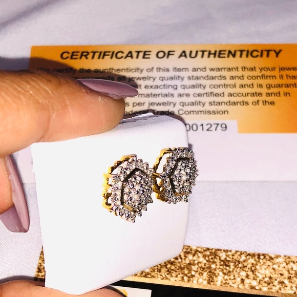 Real diamond earring, 14k yellow gold vermeil, natural diamond, free appraisal - Picture 5 of 7